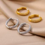 Pendientes de Aro con Circonita Cúbica para Mujer, Color Dorado de Lujo, Acero Inoxidable, Tendencia 2026, Joyería Estética para Oreja, Aretes 6