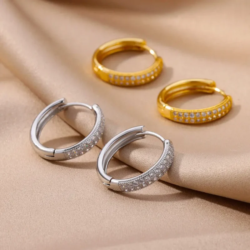 Pendientes de Aro con Circonita Cúbica para Mujer, Color Dorado de Lujo, Acero Inoxidable, Tendencia 2026, Joyería Estética para Oreja, Aretes 6