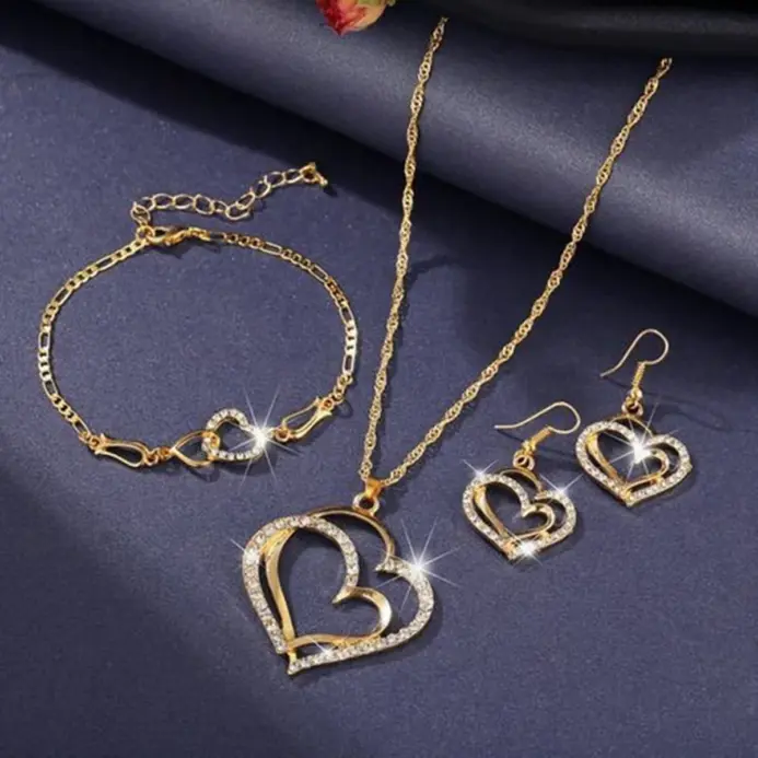 Conjunto de collar y pendientes de moda coreana, estilo doble amor, lujo ligero, exquisito, europeo y americano, transfronterizo. 1