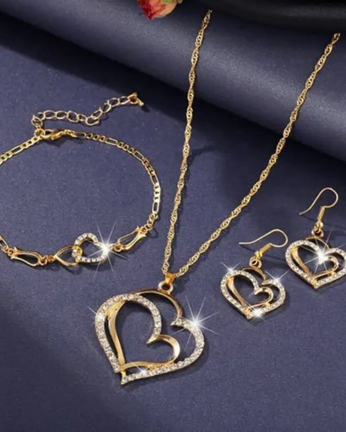 Conjunto de collar y pendientes de moda coreana, estilo doble amor, lujo ligero, exquisito, europeo y americano, transfronterizo. 1
