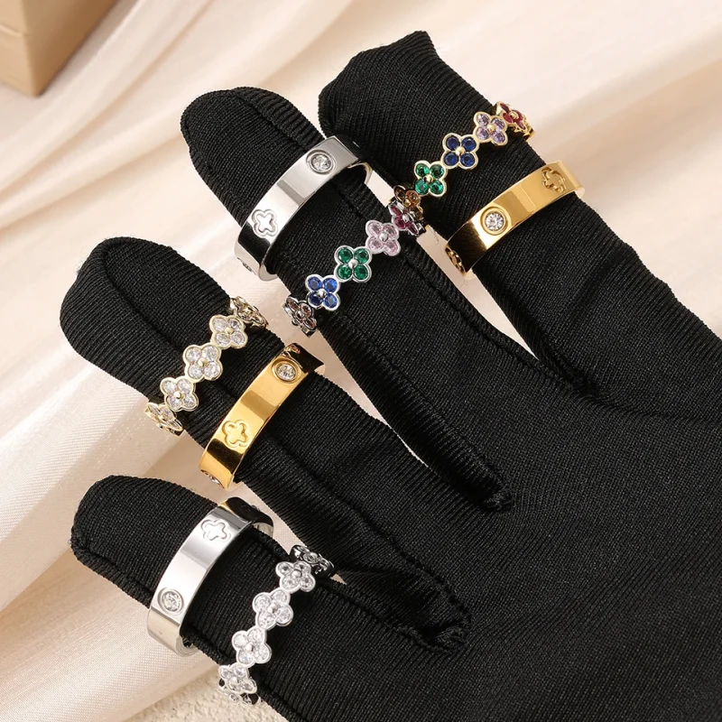 Anillo clásico redondo de acero inoxidable con circonita para mujer, sortija de compromiso de Color dorado plateado a la moda, regalo de joyería 3