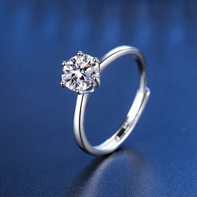 Anillo de moissanita Real para mujer, sortija de 6 puntas D VVS1, pluma de prueba de diamante, tamaño ajustable, S925, plata, certificado GRA, anillos de boda 2