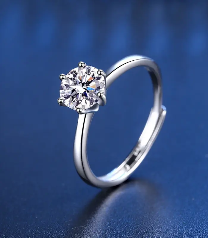 Anillo de moissanita Real para mujer, sortija de 6 puntas D VVS1, pluma de prueba de diamante, tamaño ajustable, S925, plata, certificado GRA, anillos de boda 2