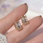 pendientes de aro de hoja delicada con circonita brillante para mujer, aretes de aro de moda de Color plateado/dorado, regalo elegante para niña, joyería 2021 1