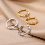 Pendientes de Aro con Circonita Cúbica para Mujer, Color Dorado de Lujo, Acero Inoxidable, Tendencia 2026, Joyería Estética para Oreja, Aretes 4