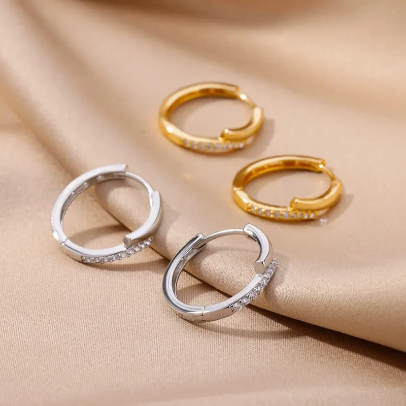 Pendientes de Aro con Circonita Cúbica para Mujer, Color Dorado de Lujo, Acero Inoxidable, Tendencia 2026, Joyería Estética para Oreja, Aretes 4