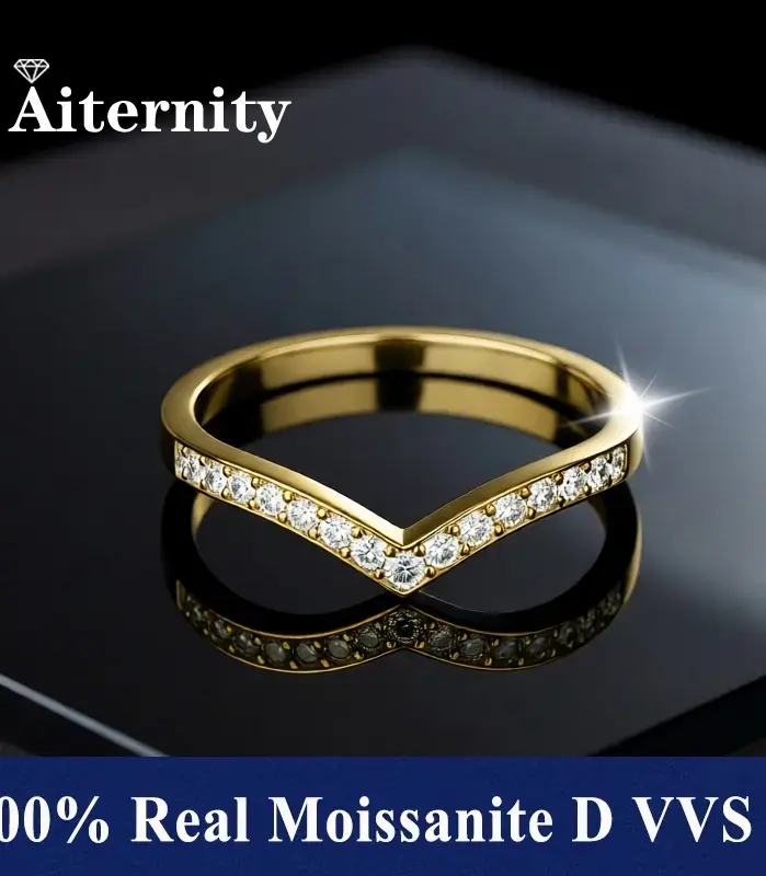 Anillo de compromiso clásico con forma de V, 100% Plata de Ley 925, Color VVS1 D, corte redondo, piedra preciosa de moissanita auténtica, joyería fina con GRA 1