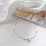 Collar de acero inoxidable chapado en oro para mujer, delicado y minimalista, con dije de circón, cadena antideslustre, redondo, piedra Cz transparente, joyería 6