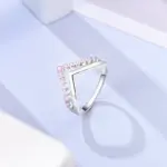 Anillos de circón en forma de corazón rosa para mujer, joyería de compromiso de boda romántica fina, anillos de Color plateado, primavera 925 5