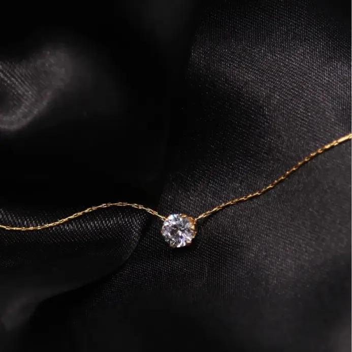 Collar de acero inoxidable chapado en oro para mujer, delicado y minimalista, con dije de circón, cadena antideslustre, redondo, piedra Cz transparente, joyería 2