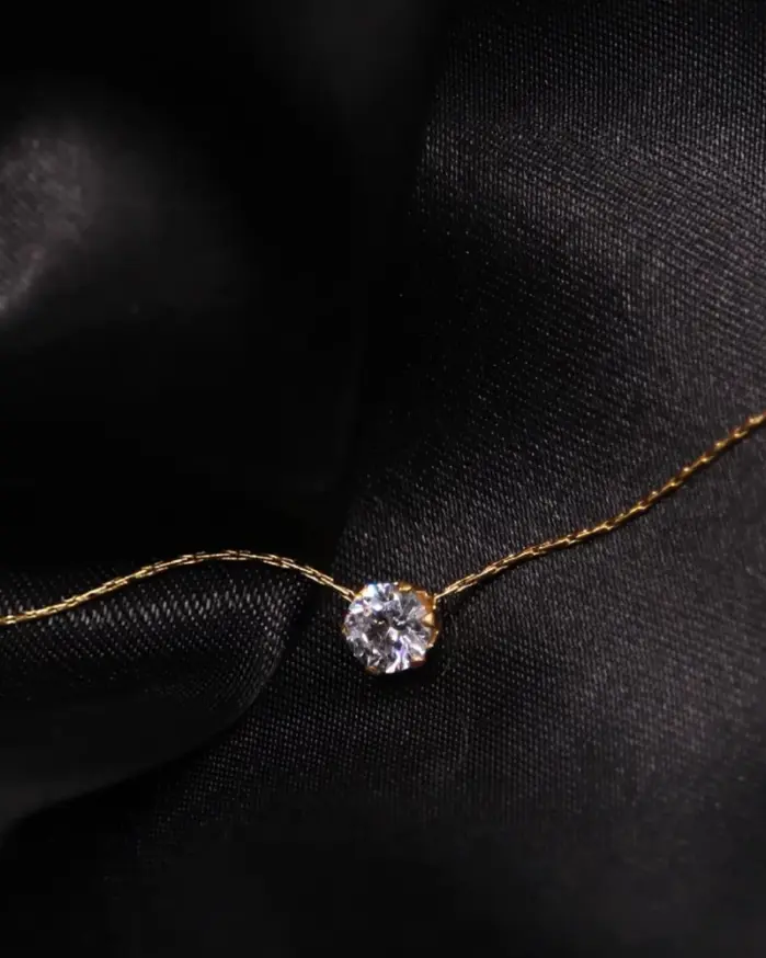 Collar de acero inoxidable chapado en oro para mujer, delicado y minimalista, con dije de circón, cadena antideslustre, redondo, piedra Cz transparente, joyería 2