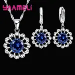 Nuevo conjunto de joyería de boda a la moda para mujer, collar con colgante de cristal de Color Plata de Ley 925 de alta calidad, pendiente de aro, gran promoción 16