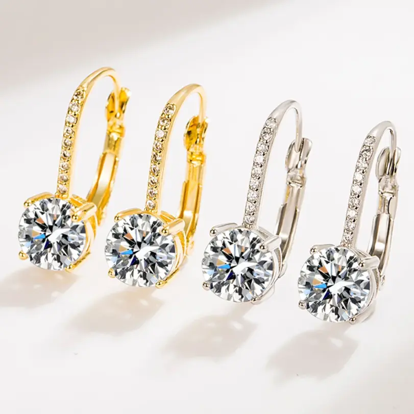 Sello brillante de lujo para mujer, pendientes de plata de ley 925 chapados en oro con incrustaciones de Boutique, pendientes de gota de gancho de circón blanco, regalo 4