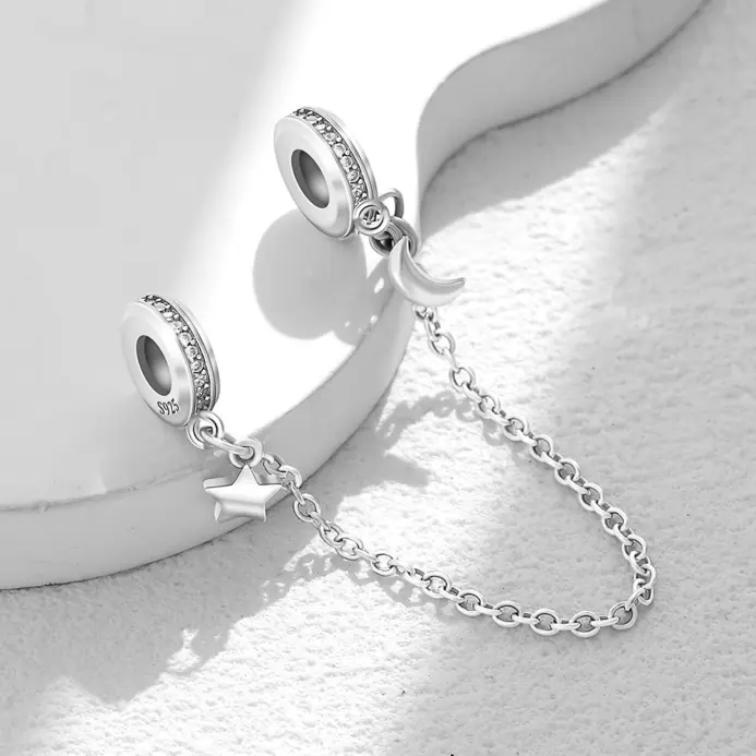 Nuevo 925 plata oro rosa flores brillantes hojas estrellas Luna hebilla de cadena de seguridad apta para pulsera original DIY joyería de mujer 2