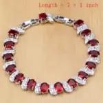 Conjunto de joyas de plata 925 Natural para mujer, pendientes, colgante, collar, anillo, pulseras, piedra natal roja, T055 2