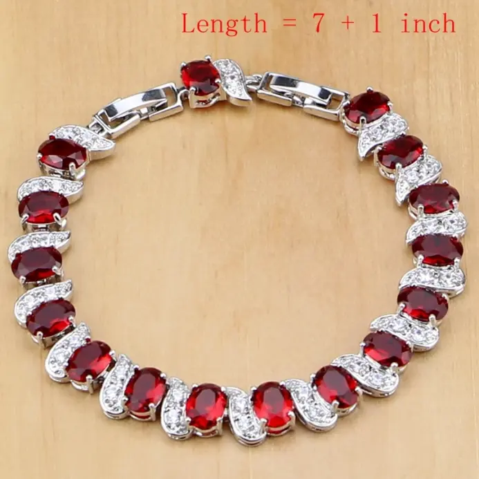 Conjunto de joyas de plata 925 Natural para mujer, pendientes, colgante, collar, anillo, pulseras, piedra natal roja, T055 2