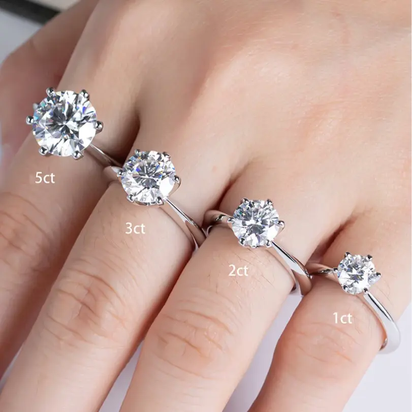 Anillo de Plata de Ley 925 con circonita cúbica para mujer, sortija de boda de compromiso Simple, a la moda, 1CT/2CT/ 3CT, regalo de joyería nupcial 3