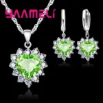 Conjunto de joyería de plata de ley 925 para mujer, Colgante de Piedra CZ con corazón, collares, pendientes, regalo de aniversario de amor 6