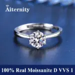 Anillo de moissanita Real para mujer, anillos de boda con certificado D VVS1, pluma de prueba de diamante, tamaño ajustable, S925, plata, GRA, 100% 2