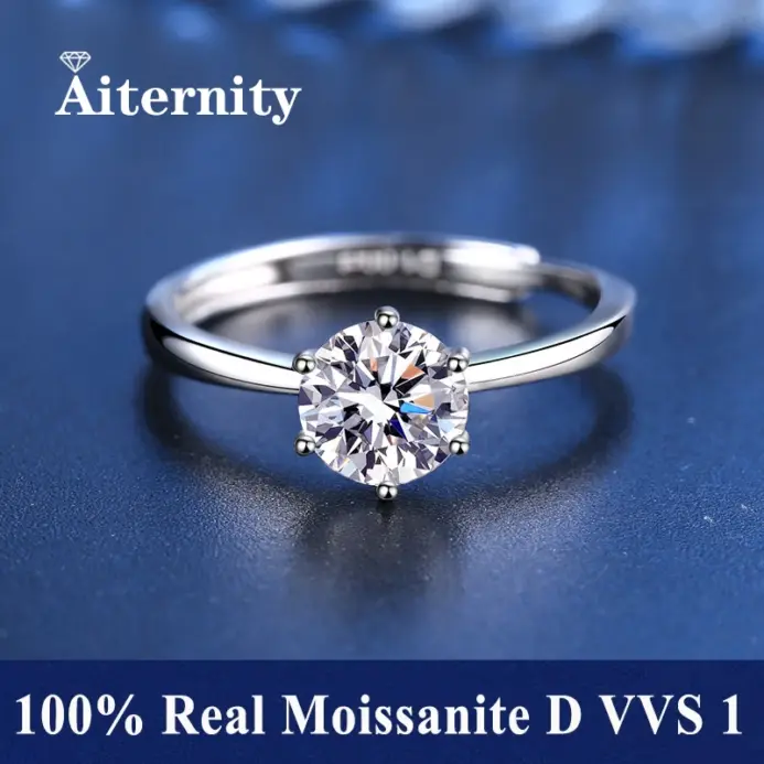 Anillo de moissanita Real para mujer, anillos de boda con certificado D VVS1, pluma de prueba de diamante, tamaño ajustable, S925, plata, GRA, 100% 2