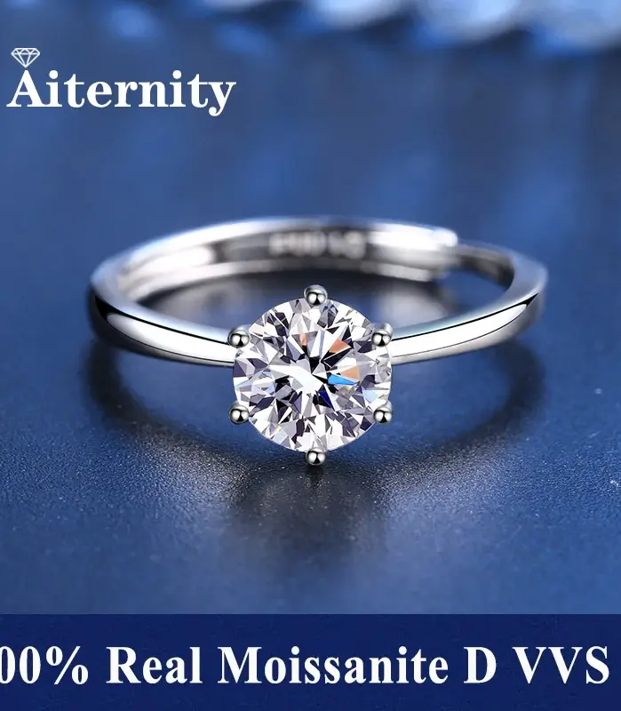 Anillo de moissanita Real para mujer, anillos de boda con certificado D VVS1, pluma de prueba de diamante, tamaño ajustable, S925, plata, GRA, 100% 2