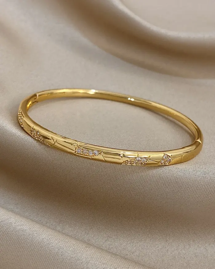 pulsera fina con estampado irregular para mujer, brazalete fino con incrustaciones de diamantes, chapado en cobre, dorado, diseño Original fino, regalo de fiesta 2