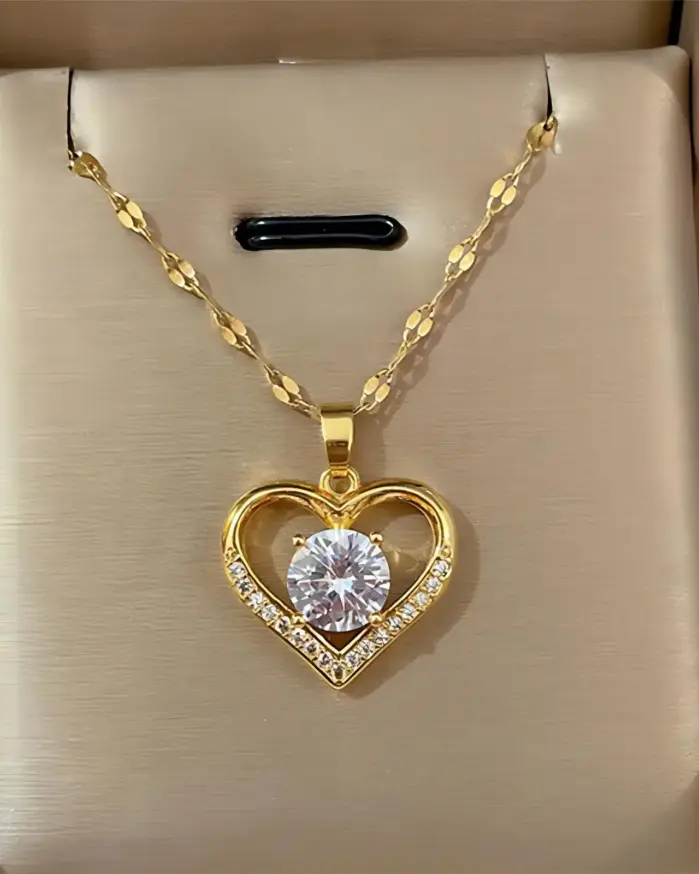 Collares de circonita de acero inoxidable para mujer y niña, collar de Metal de Color dorado, corazón de moda, joyería diaria para fiesta de cumpleaños 1