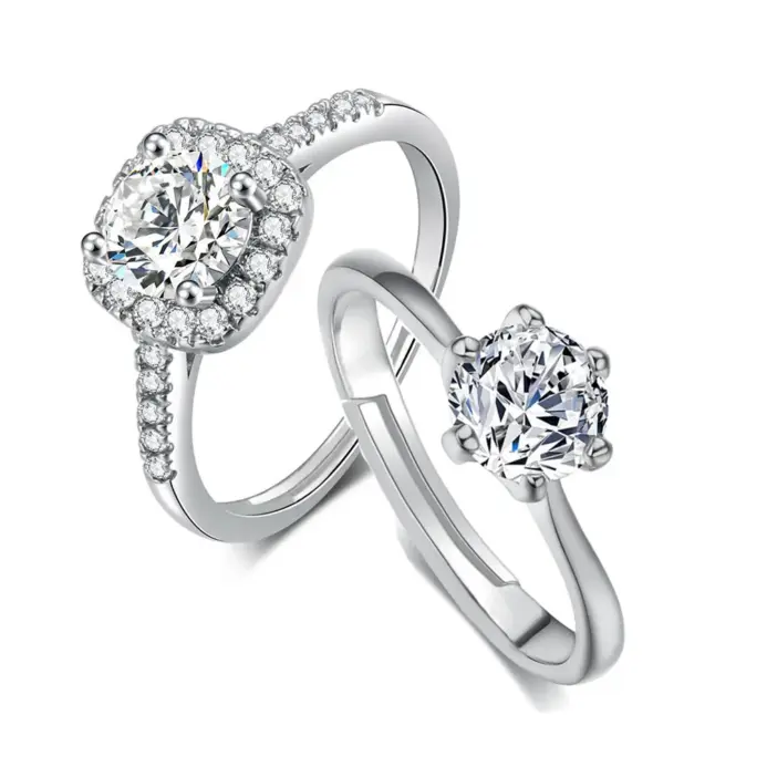 Anillos solitarios ajustables para mujer, joyería nupcial clásica de Color plata AAA + Zirconia cúbica, anillo de compromiso para boda 1