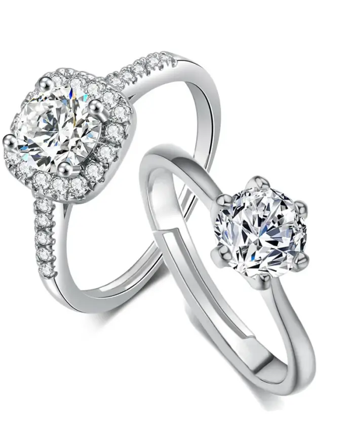 Anillos solitarios ajustables para mujer, joyería nupcial clásica de Color plata AAA + Zirconia cúbica, anillo de compromiso para boda 1