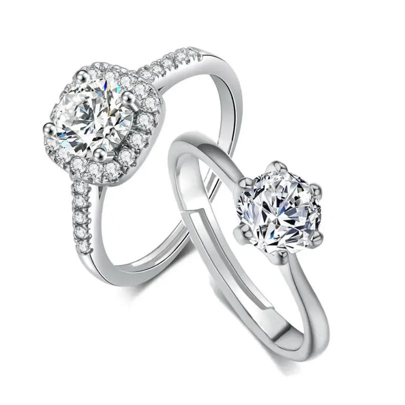 Anillos solitarios ajustables para mujer, joyería nupcial clásica de Color plata AAA + Zirconia cúbica, anillo de compromiso para boda 1