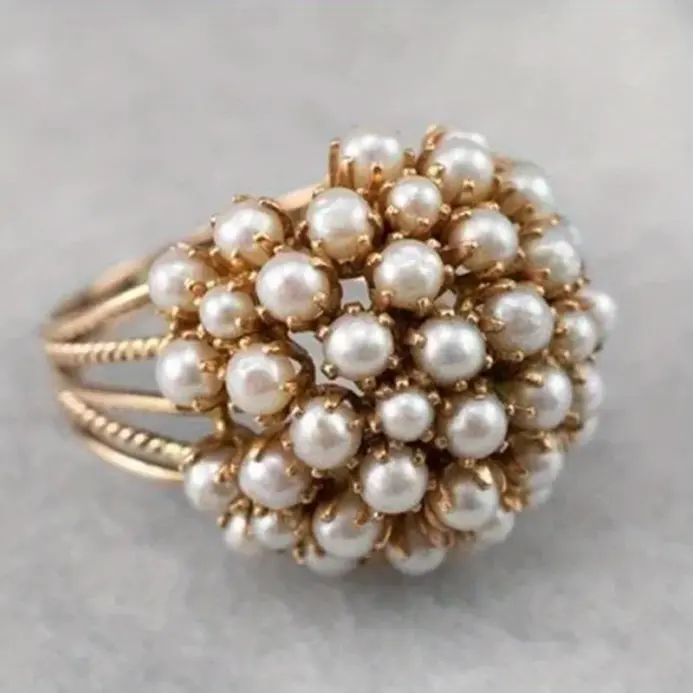 Anillos de perlas con incrustaciones de Color dorado hueco para mujer, accesorios de regalo de cumpleaños, joyería personalizada de moda 1