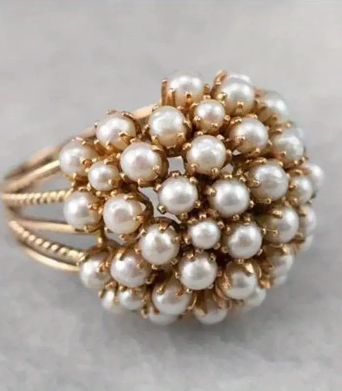 Anillos de perlas con incrustaciones de Color dorado hueco para mujer, accesorios de regalo de cumpleaños, joyería personalizada de moda 1