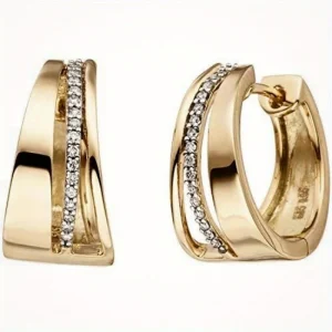 Pendiente de aro geométrico chapado en oro de circonia sintética a la moda para mujer, accesorios de joyería de boda para banquete exquisito clásico 1