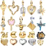 Abalorios de Plata de Ley 925 con Forma de Corazón y Candado para Parejas, Colgante de Esmalte con Insectos, Herradura y Flores, para Pulsera, Regalo Personalizado 1