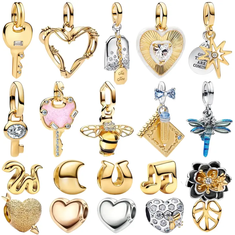 Abalorios de Plata de Ley 925 con Forma de Corazón y Candado para Parejas, Colgante de Esmalte con Insectos, Herradura y Flores, para Pulsera, Regalo Personalizado 1