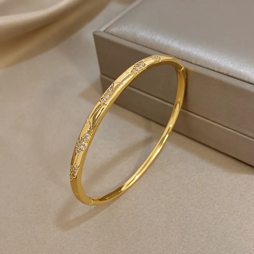 pulsera fina con estampado irregular para mujer, brazalete fino con incrustaciones de diamantes, chapado en cobre, dorado, diseño Original fino, regalo de fiesta 3