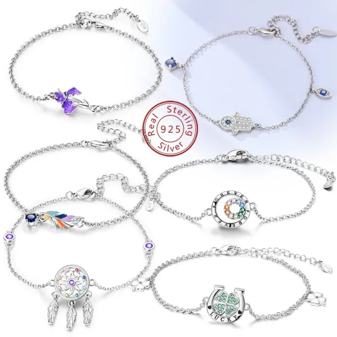 Pulsera Original de Plata de Ley 925, pulsera con dijes de 17-20CM, pulsera de corazón para mujer, pulsera, dijes, regalos de joyería de cumpleaños 1