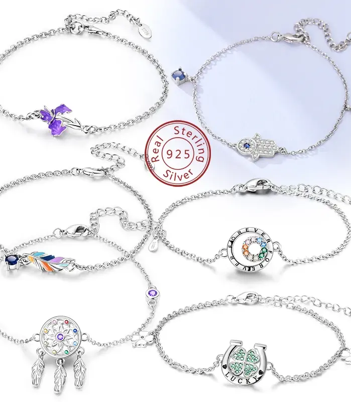 Pulsera Original de Plata de Ley 925, pulsera con dijes de 17-20CM, pulsera de corazón para mujer, pulsera, dijes, regalos de joyería de cumpleaños 1