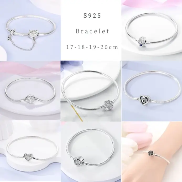 Pulsera de plata 925, pulseras originales, circonita colorida, corazón, flor, gato, cadena de serpiente para dijes DIY, regalos de joyería de lujo de 17-20CM 2