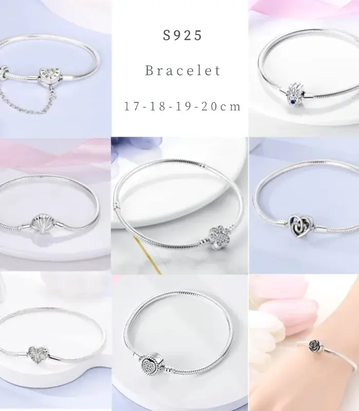 Pulsera de plata 925, pulseras originales, circonita colorida, corazón, flor, gato, cadena de serpiente para dijes DIY, regalos de joyería de lujo de 17-20CM 2