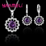 Nuevo conjunto de joyería de boda a la moda para mujer, collar con colgante de cristal de Color Plata de Ley 925 de alta calidad, pendiente de aro, gran promoción 2