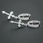elegante flecha pendientes colgantes en forma de cruz para mujeres/hombres deslumbrante cristal Zirconia Hiphop fiesta mujer/hombre pendientes de moda 5