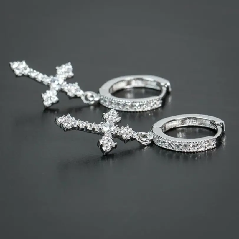 elegante flecha pendientes colgantes en forma de cruz para mujeres/hombres deslumbrante cristal Zirconia Hiphop fiesta mujer/hombre pendientes de moda 5
