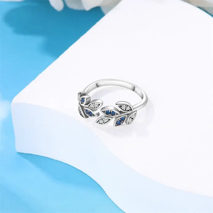 Anillos Anillos originales de Plata de Ley 925, anillos de hojas de circón azul brillante, tamaño 7-9 para mujeres, joyería de cumpleaños, regalos de Festival 2