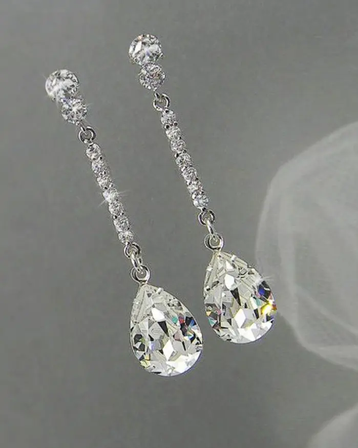 pendientes colgantes largos de lujo para mujer, con circonita cúbica de pera AAA, pendientes de boda simples y elegantes para novia, joyería de calidad alta 2