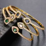 Huitan-pulsera de circonia cúbica para mujer, brazalete de lujo verde/blanco/azul, joyería de mano femenina de buena calidad, envío directo 2022 3