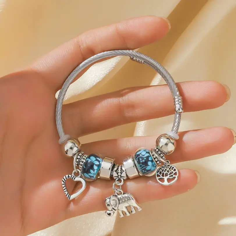1 pulsera de aleación con colgante de árbol de la vida, elefante, corazón de melocotón, estilo familiar, para viajes al aire libre, banquete, fiesta, regalo de Festival 2