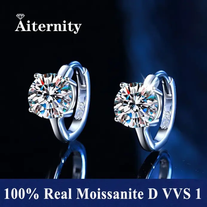 Pendientes de aro pequeños de moissanita de 1,0 quilates, pendientes de aro de diamante de laboratorio, pendientes de cartílago de plata esterlina para mujeres, niñas y adolescentes 1