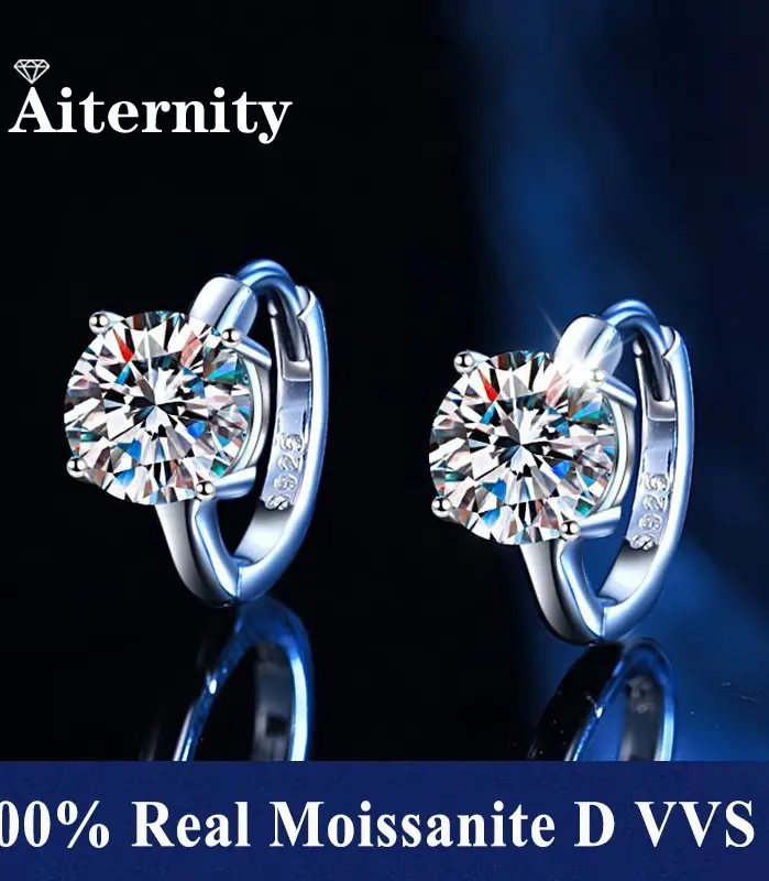 Pendientes de aro pequeños de moissanita de 1,0 quilates, pendientes de aro de diamante de laboratorio, pendientes de cartílago de plata esterlina para mujeres, niñas y adolescentes 1