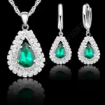 Gran oferta, conjunto de joyería nupcial, Plata de Ley 925, Color cristal austriaco, collares de gota de agua, pendientes de aro, fiesta de compromiso para mujer 6